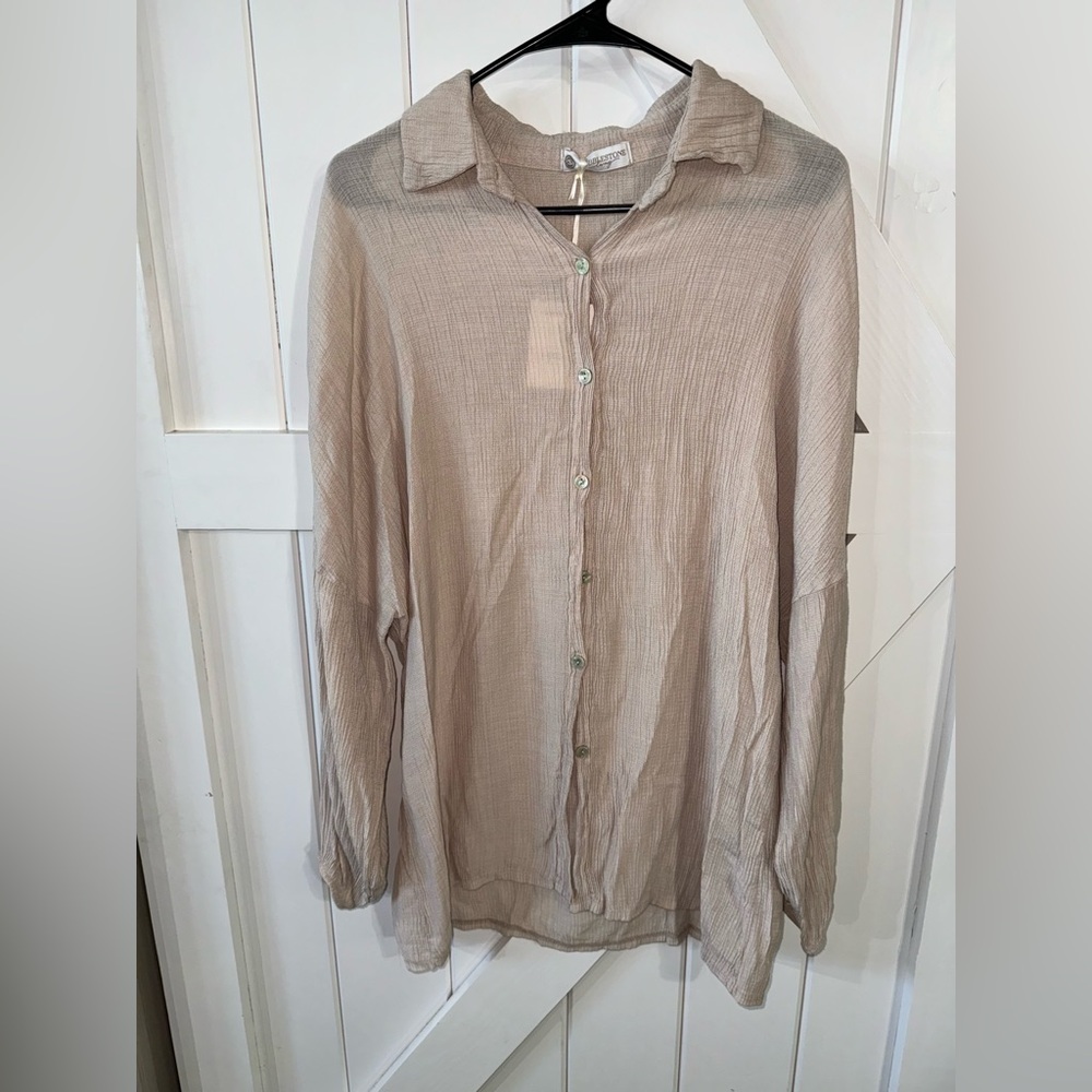 NWT COBBLESTONE LIVING WOMEN’S TUNIC TOP LONG SLEEVE LIGHTWEIGHT‎ BEIGE SIZE S/M
